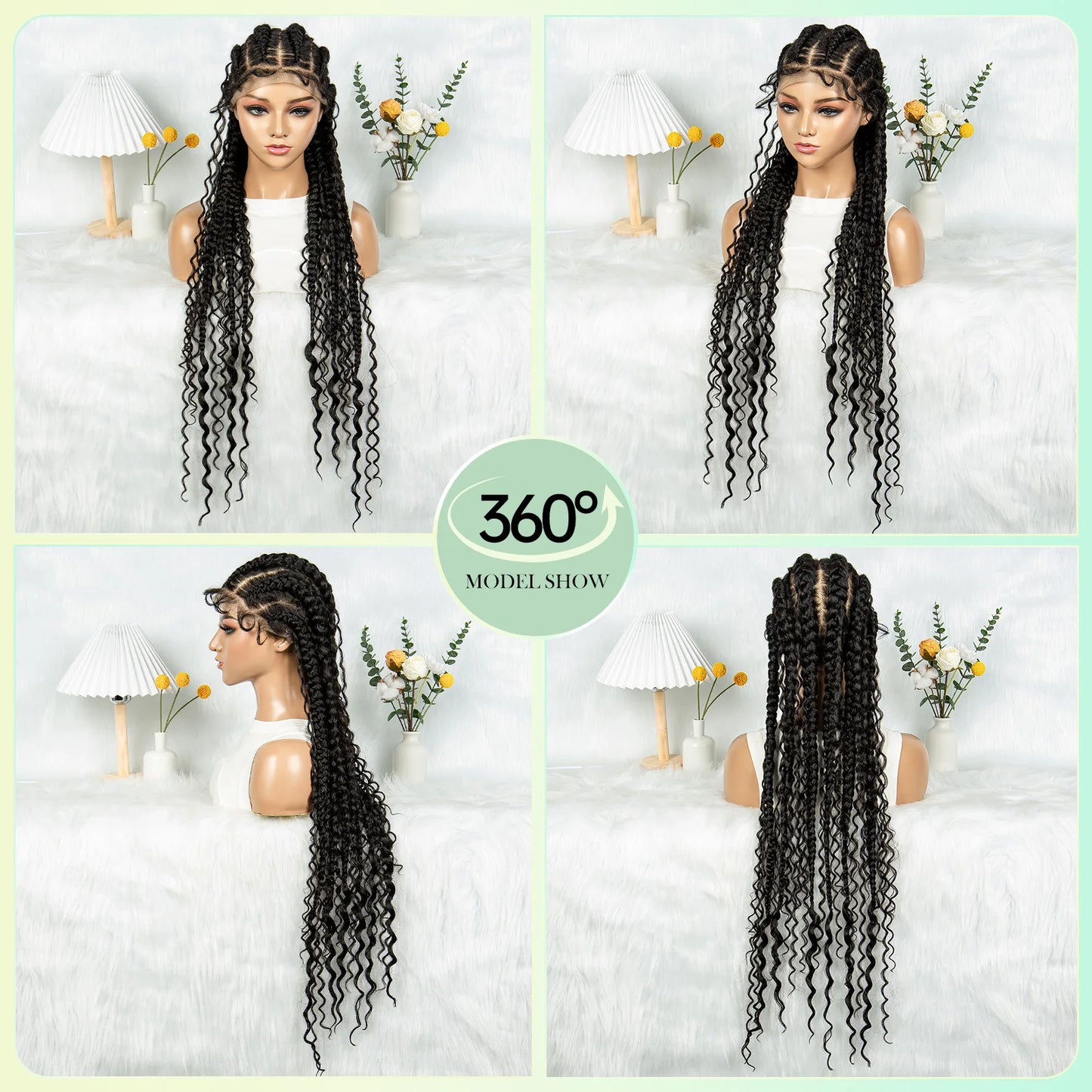 Cornrow Braided Wigs Synthetic Transparent Full Lace Wig With Baby Hair Braiding Wig Boho Cornrow Wig Curly End For Black Women