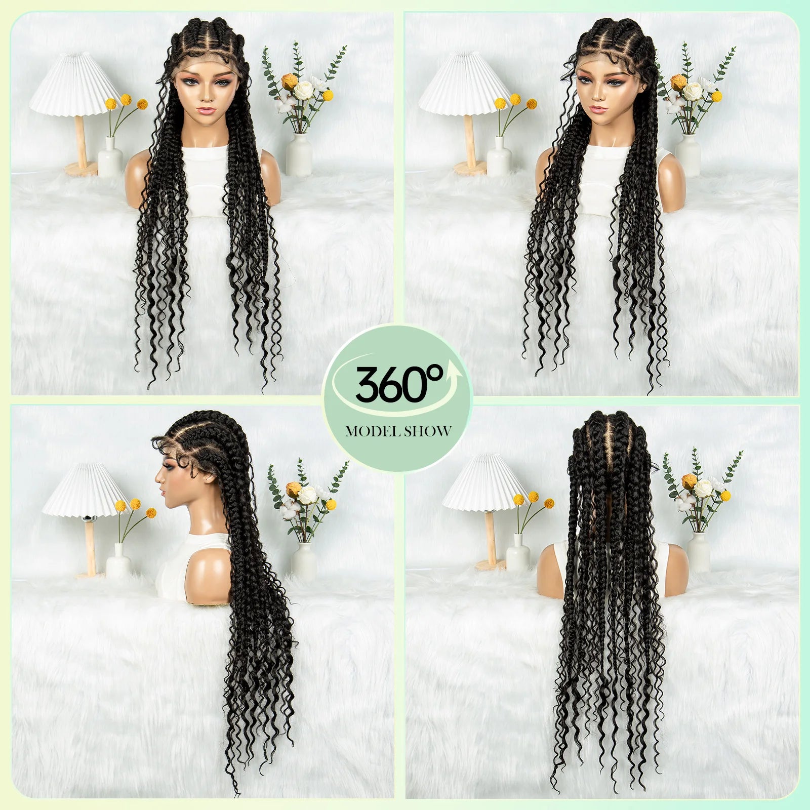 32" Ghana Cornrow Boho Braids Wig | Full Lace Knotless with Curly Inset Luxegan