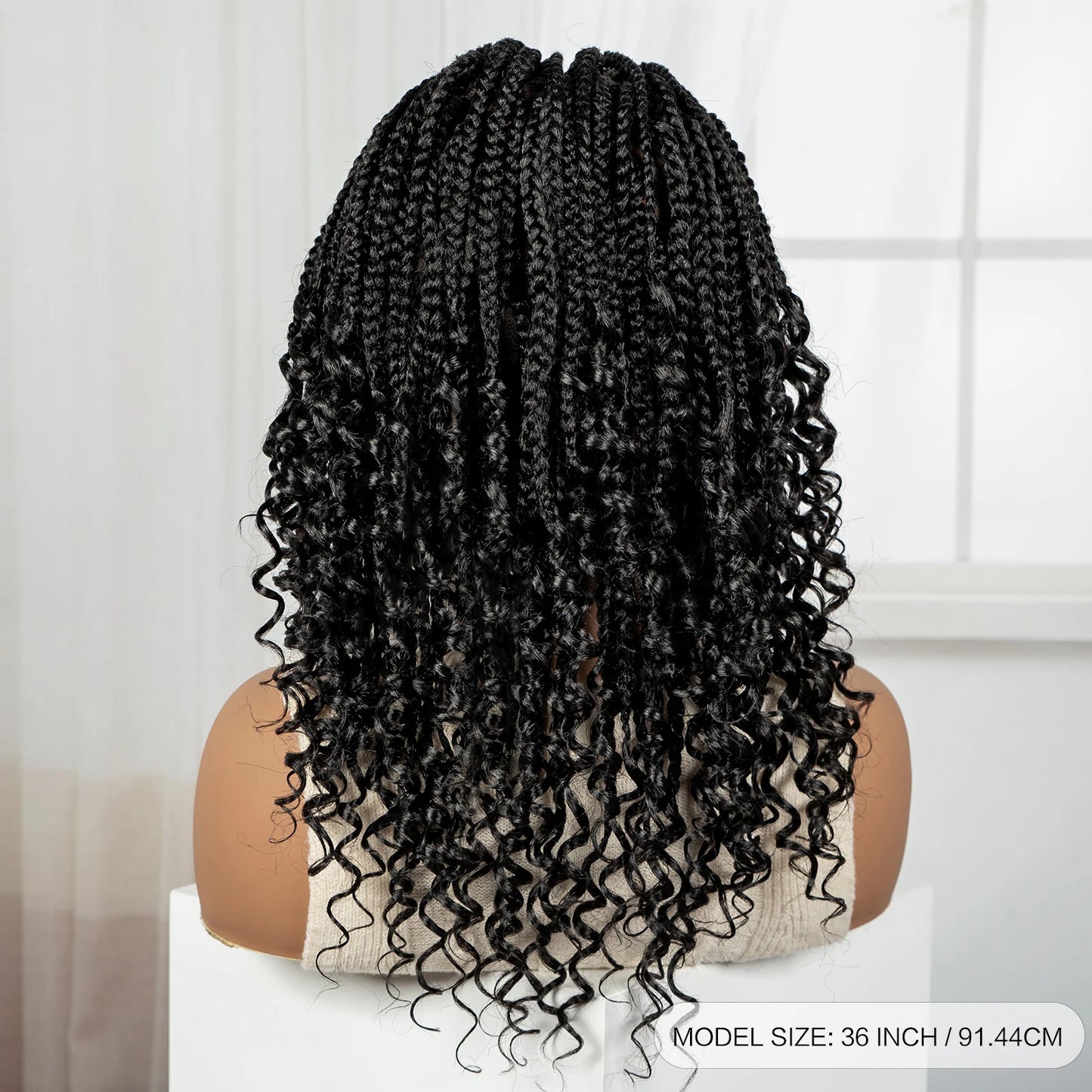 Knotless Box Boho Braided Wig with Curly Ends | Short Bob Style | Full Lace Synthetic Wig for Black Women Luxegan
