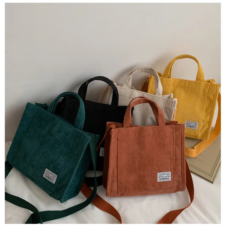 Velvet/Corduroy Casual Tote | Soft Large Capacity Simple Square Handbag Luxegan