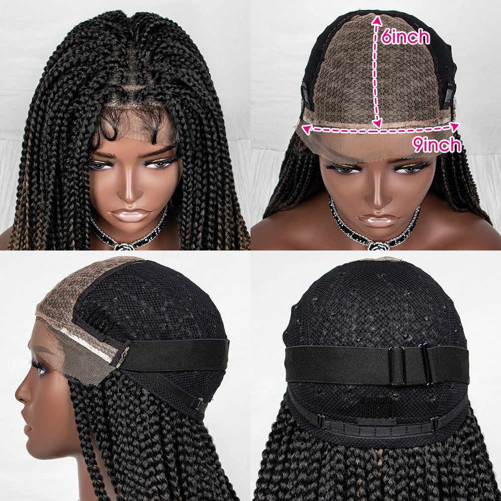 36" Water Wave Braided Wig | Lace Front | Baby Hair | Long Braids Luxegan