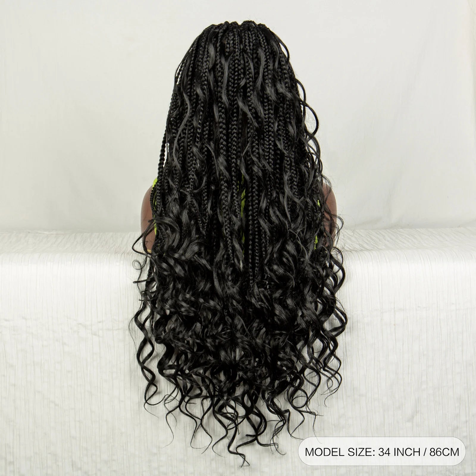 34" Natural Curly Knotless Box Braids Wig | Deep Wave Accents | Full Lace | Baby Hair Luxegan