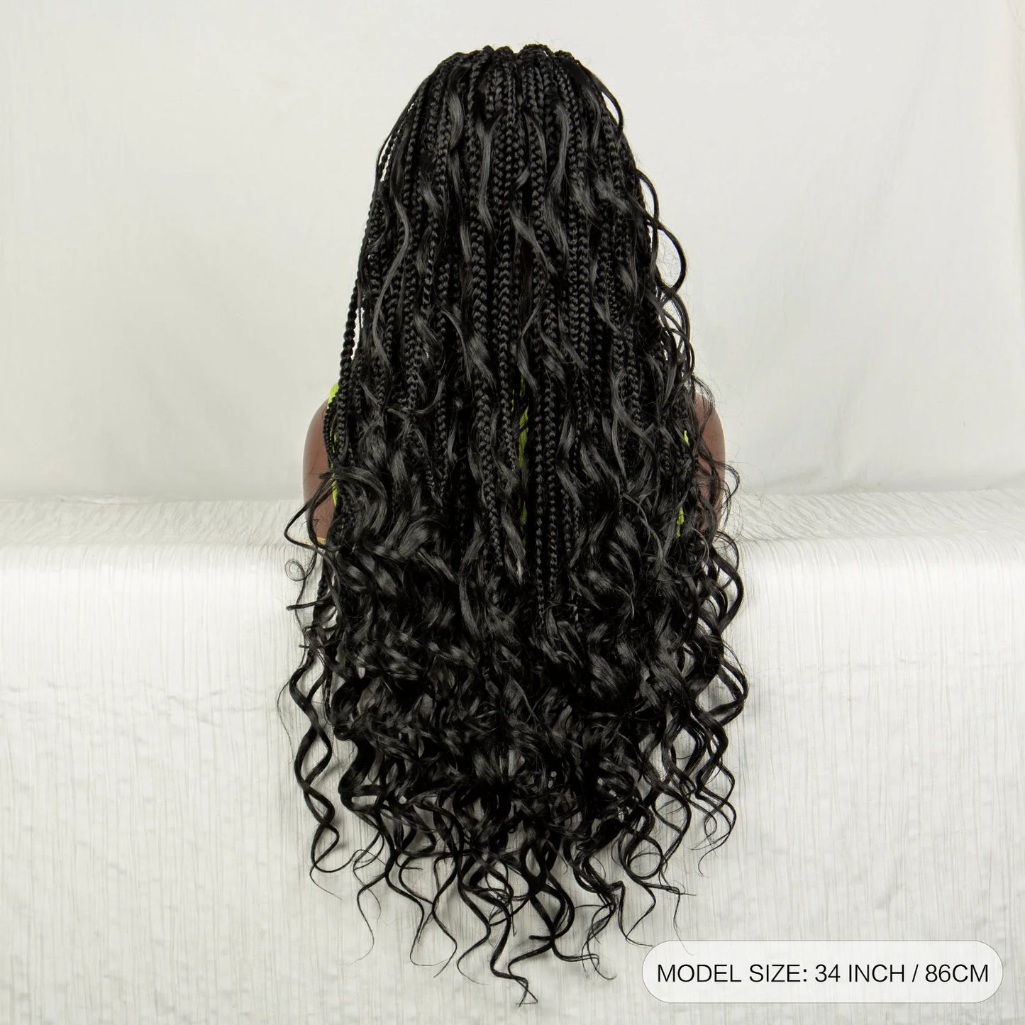 34" Natural Curly Knotless Box Braids Wig | Deep Wave Accents | Full Lace | Baby Hair Luxegan