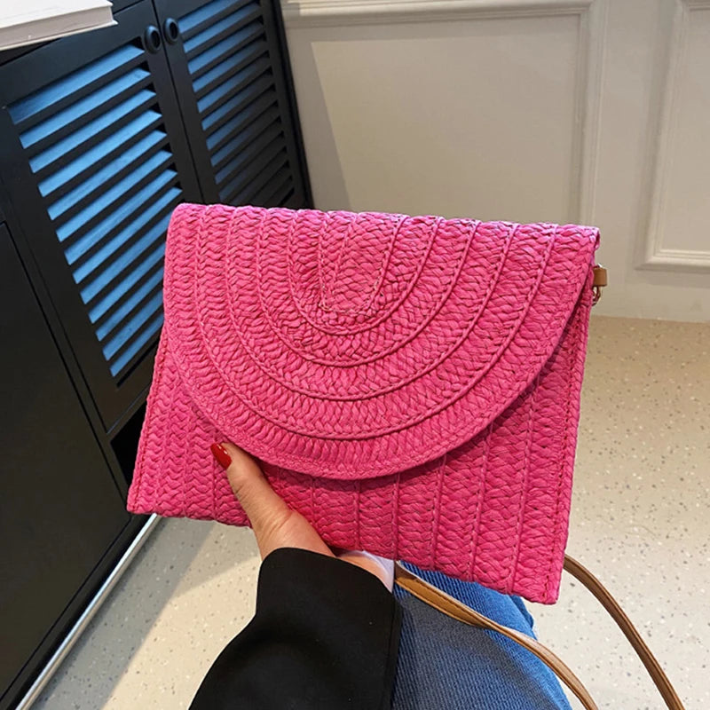 Summer Travel Beach Bag Straw Woven Clutch Bag | Fashion Designer Crossbody Shoulder Bag for Women (Handbag Ladies Wrist Wicker Bag) Luxegan