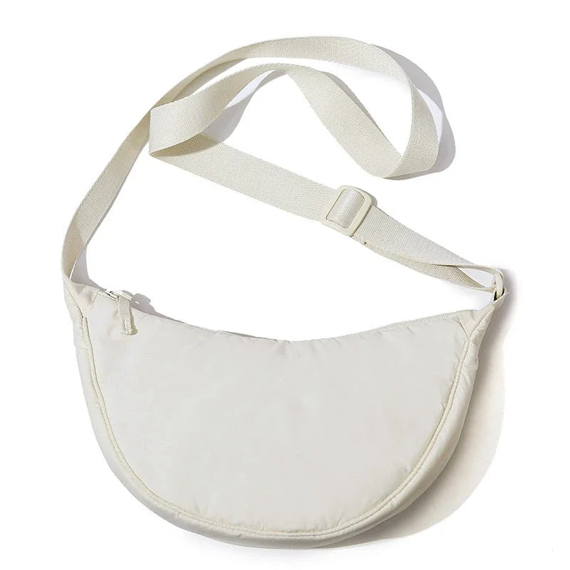 Simple Solid Color Nylon Padded Crossbody Bag | Portable Female Travel Purse & Shoulder Handbag (Messenger Style) Luxegan