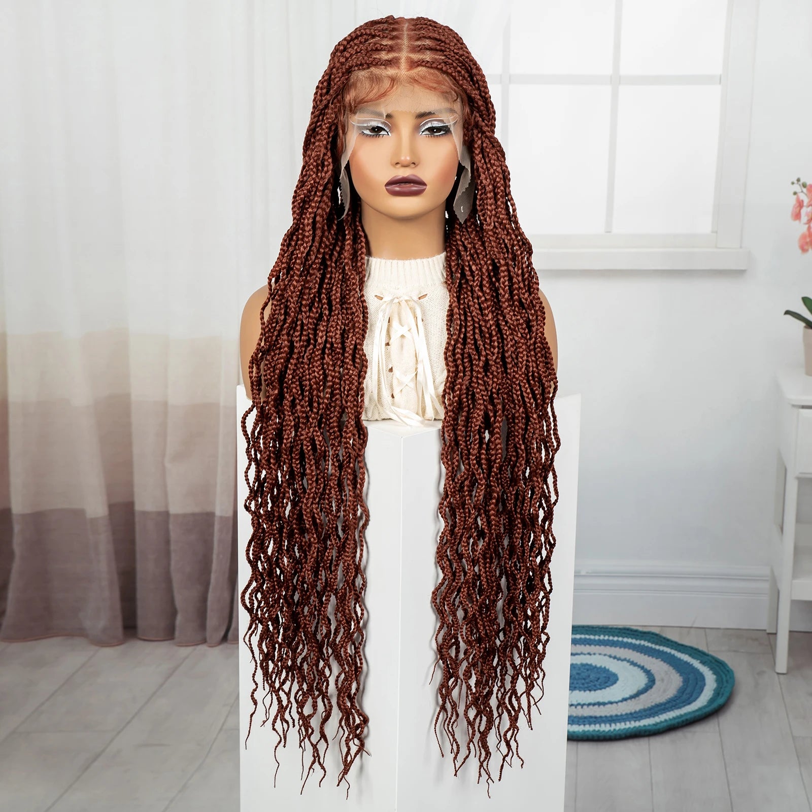 36" Boho Box Braids Wig with Curly Accents | HD Full Lace | Baby Hair Luxegan