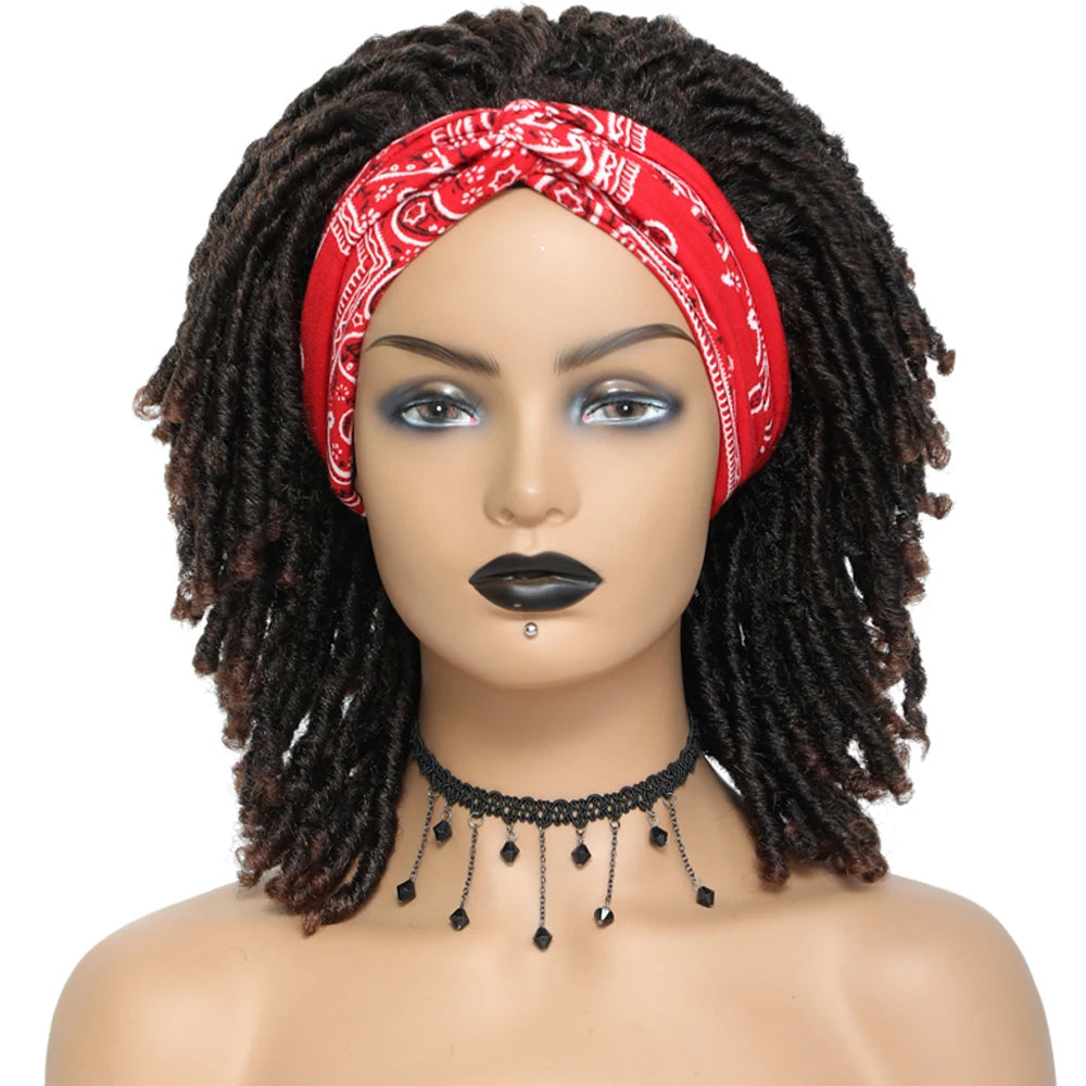 Soft Faux Locs Headband Wig - 6 Inch Ombre Dreadlock Wig for Black Women - Curly Braided Synthetic Wig with Headband - 1B, Burgundy, 27, 30, 613 Options Luxegan