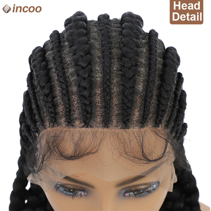 Synthetic Full Lace Cornrow Braided Wigs 36'' Lace Front Wig Jumbo Braids Wig For Black Afro Women Goddess Twists Box Braids Wig Luxegan