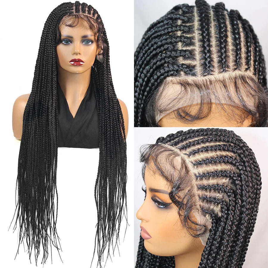 36" Knotless Box Braids Wig | Fulani Cornrows | 360 Full Lace | Baby Hair | Black Women Luxegan