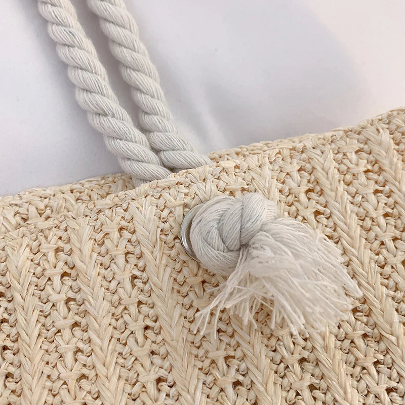 Designer Women’s Straw Tote | Sophisticated Large Capacity Beach Bag | Elegant Casual Bali-Inspired Purse | Luxury "Dignified" Woven Straw Handbag with Secure Hasp Closure Luxegan