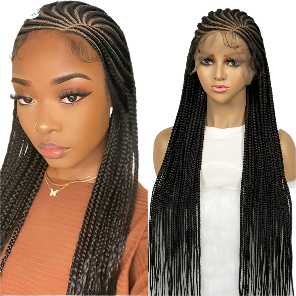 Fulani Stitch Cornrow Box Braids Wig | Transparent Full Lace | Baby Hair | Black Women Luxegan