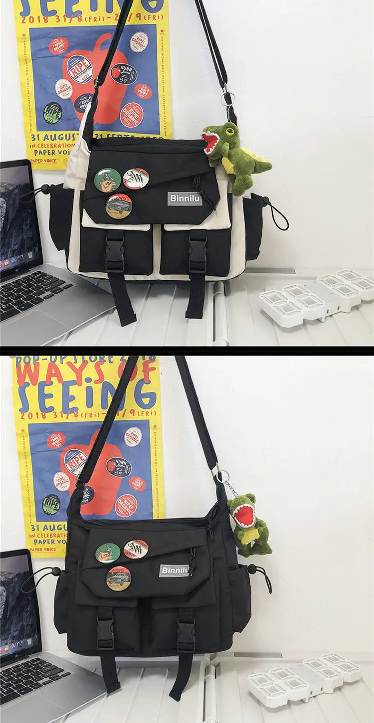 Japanese Simple Messenger Bag | Student Nylon Waterproof Canvas Handbag & Shoulder Crossbody Bag