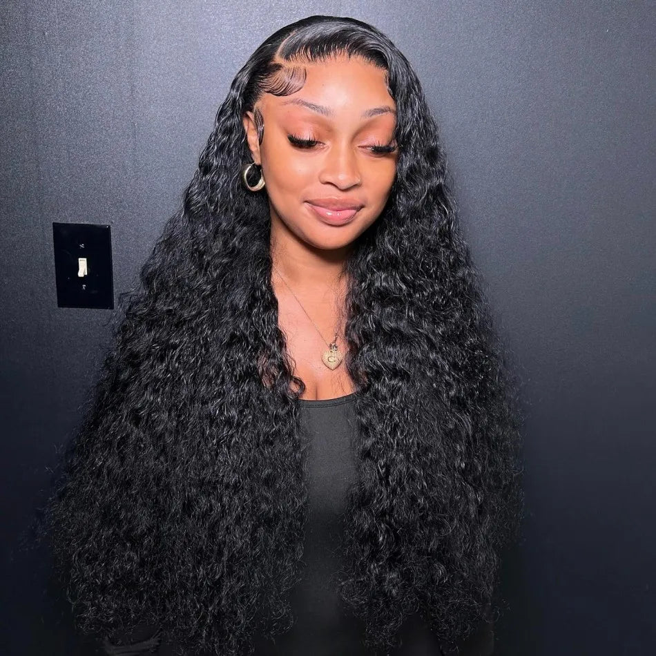 40 Inch Curly Deep Wave HD Lace Frontal Human Hair Wig | 13x6 Water Wave & 13x4 Lace Front Wig (Brazilian Remy) Luxegan