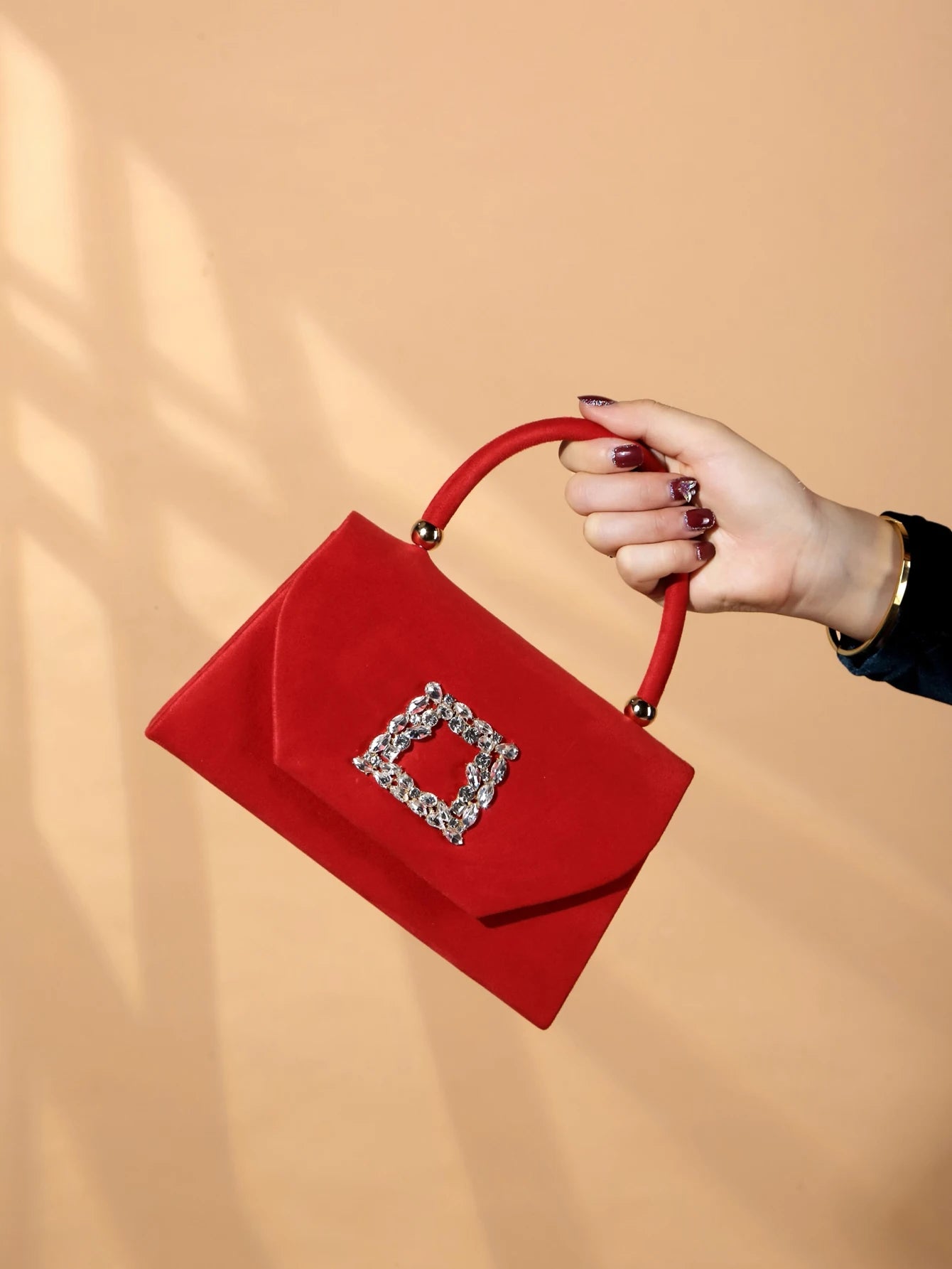 Elegant Sparkling Velvet Evening Clutch Bag | Glitter Bling Shiny Luxury Party Purse | Exquisite Glamorous Hard-Shell Handbag | Fashionable Solid Color Formal Gala Accessory (Model ZM-008) Luxegan
