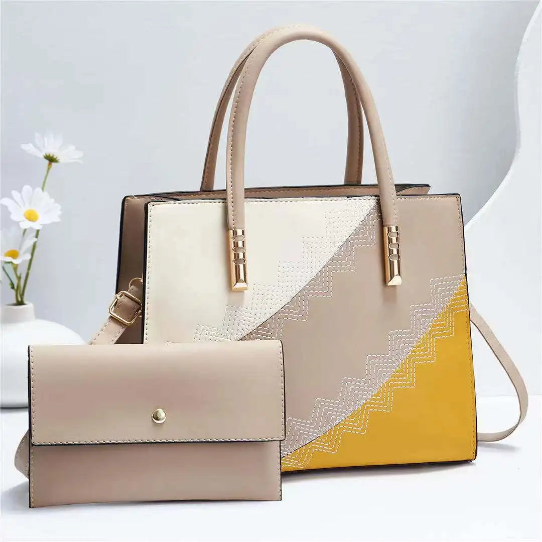Fashion Spliced Women's Bag | Fashion Women's Handbag + Wallet European and American Large Capacity One Shoulder Crossbody Bag Luxegan