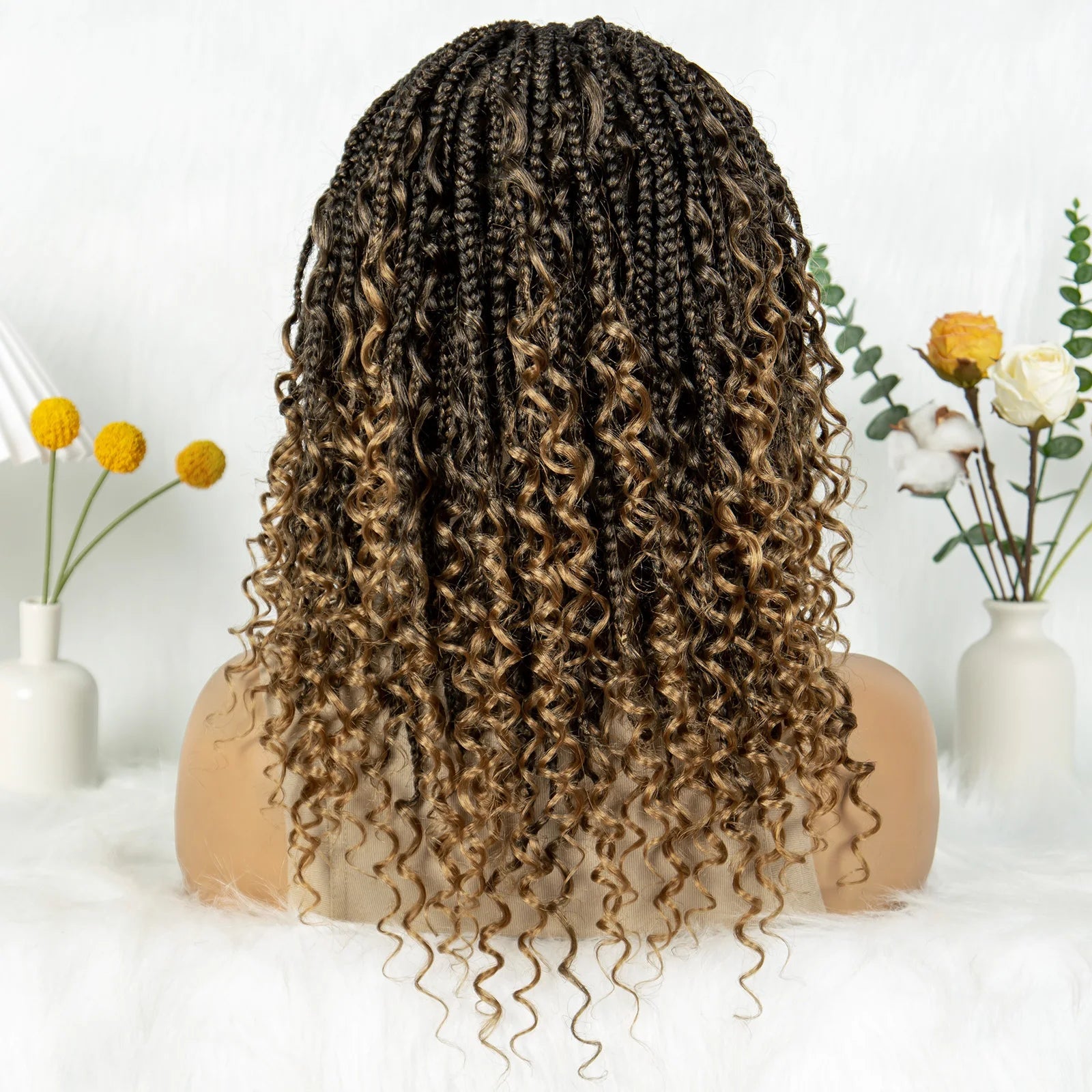 Short Bohemian Box Braids Wig | Full Lace | Curly Ends | Baby Hair | Synthetic Boho Wig Luxegan