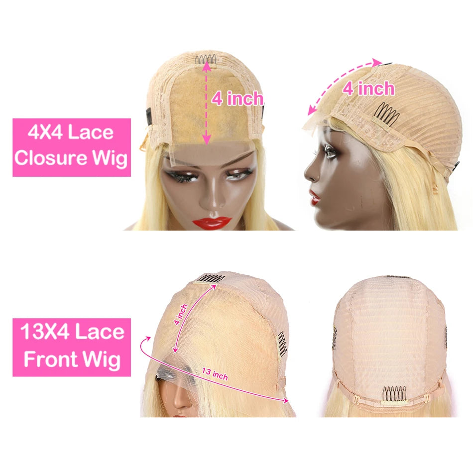 613 Honey Blonde Bob Lace Front Human Hair Wigs 13x4 Remy Brazilian Straight Short Bob 10 14 Inch Luxegan