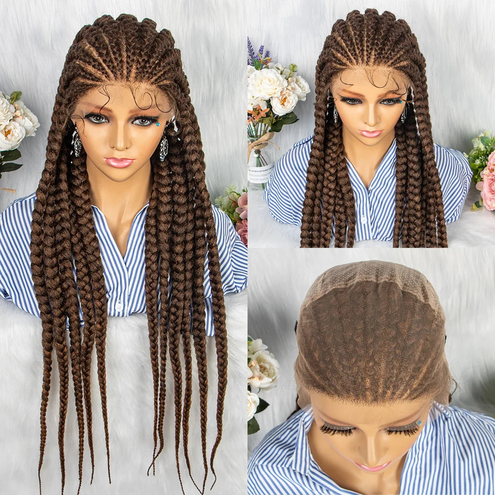 36" Box Braids Full Lace Wig | Baby Hair | Heat Resistant Synthetic Braids | Black Women Luxegan