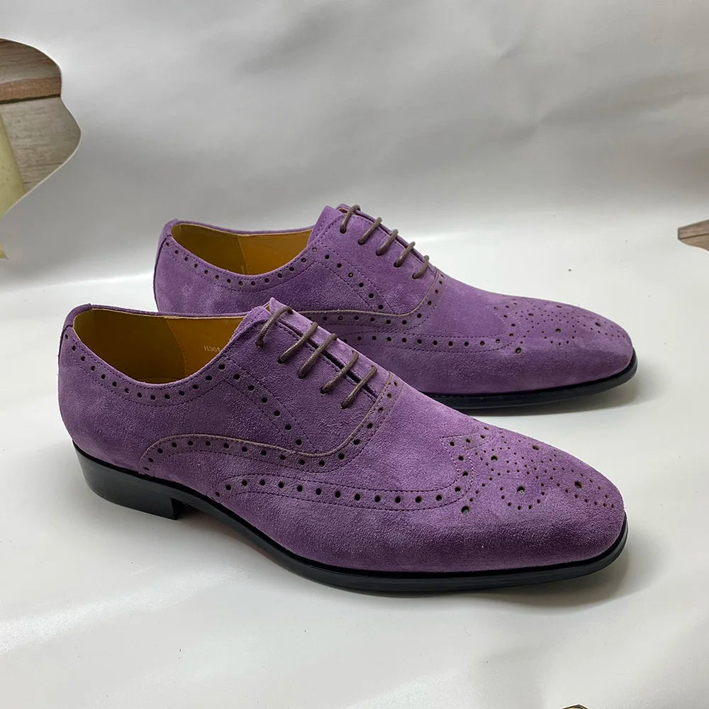 4 Colors Luxury Men's Genuine Leather Cow Suede Brogue Oxfords | Carving Design Casual & Wedding Dress Shoes Luxegan