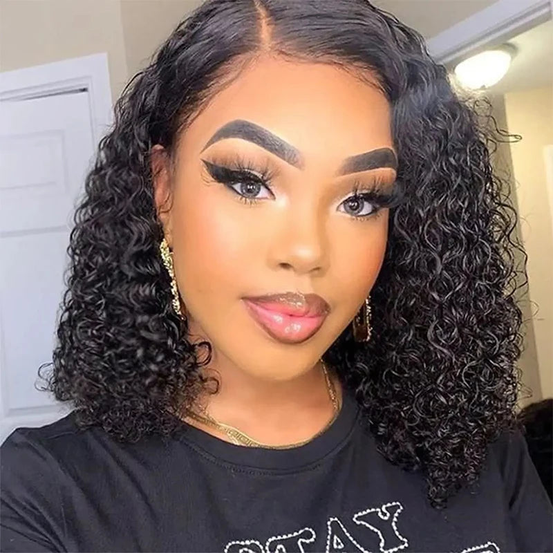 12" Deep Wave Bob Wig | 4x4 Lace Closure Wig | Glueless Virgin Brazilian Human Hair Luxegan