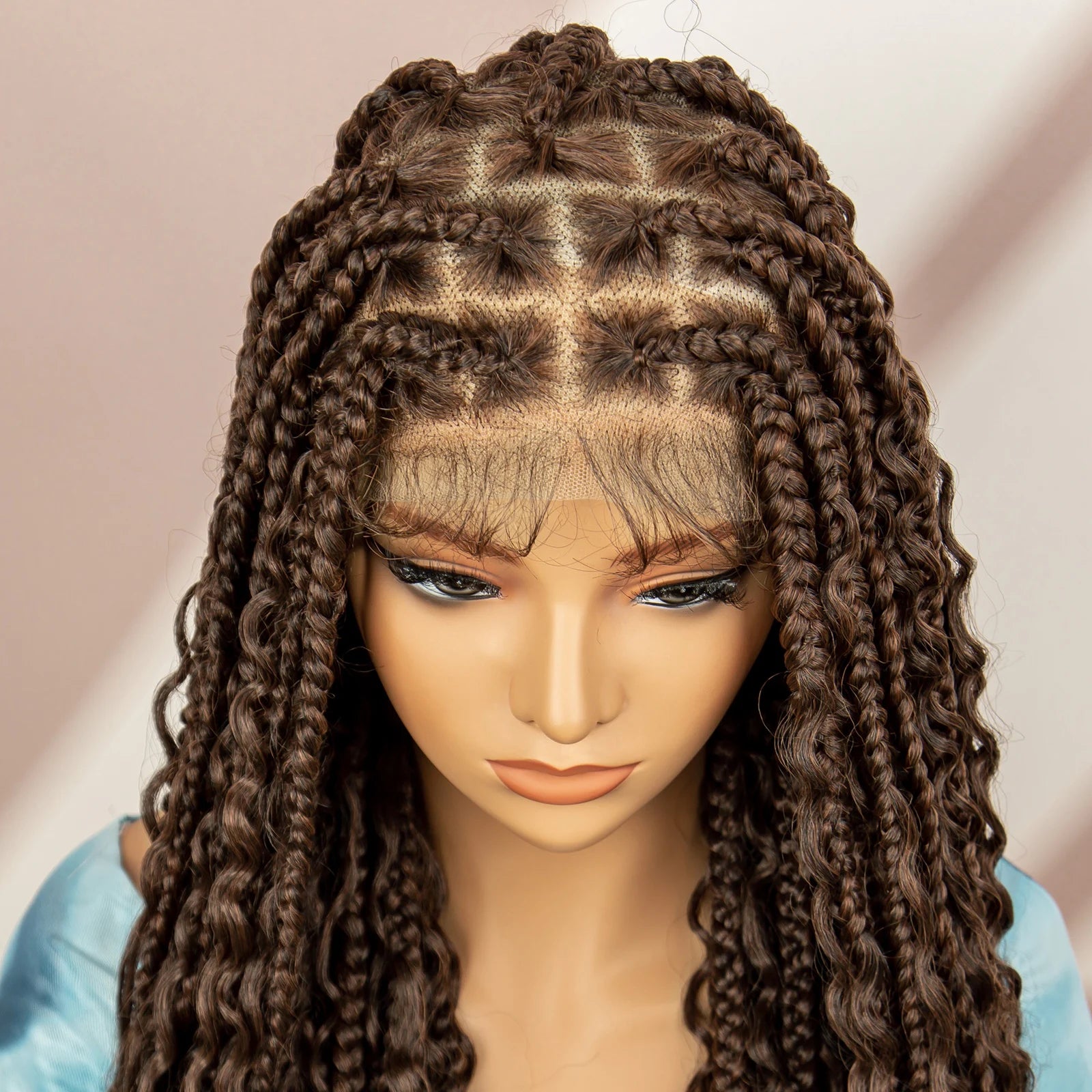 Boho Braids Full Lace Wig | Brown Box Braided Wig with Baby Hair | Kanekalon Synthetic Braiding Hair Wig
