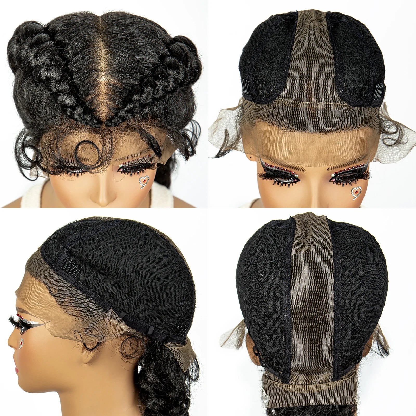 1B/30 Dark Brown Dutch Box Braids Wig | Synthetic Lace Frontal | Fishtail Braids | With Baby Hair | For Black Women