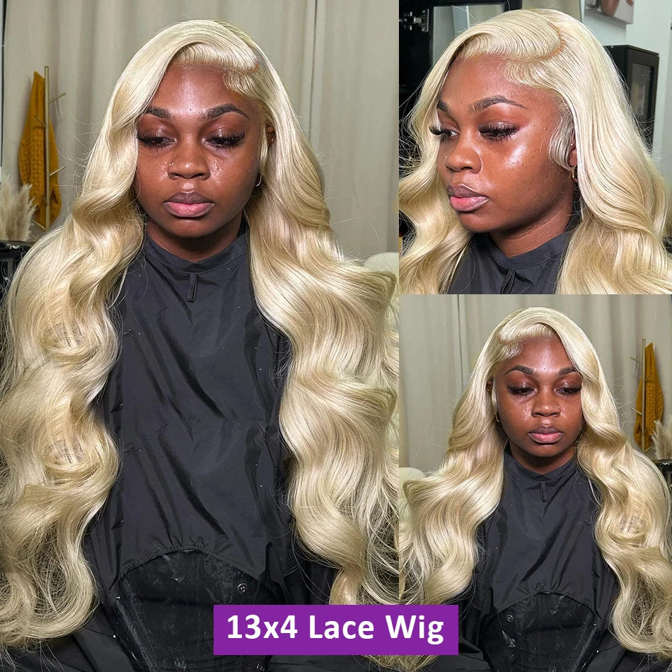 250% Density 30/40 Inch 613 Honey Blonde Body Wave 13x6 HD Transparent Lace Frontal Wigs Brazilian Remy Human Hair