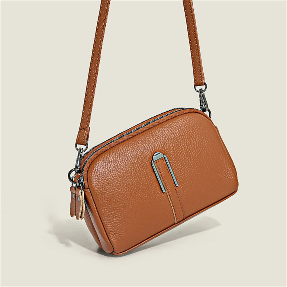 Luxury Genuine Leather Women's Crossbody Bag | Solid Color Shoulder Messenger & Clutch Phone Bag (Soft Cowhide, Sequined) Luxegan