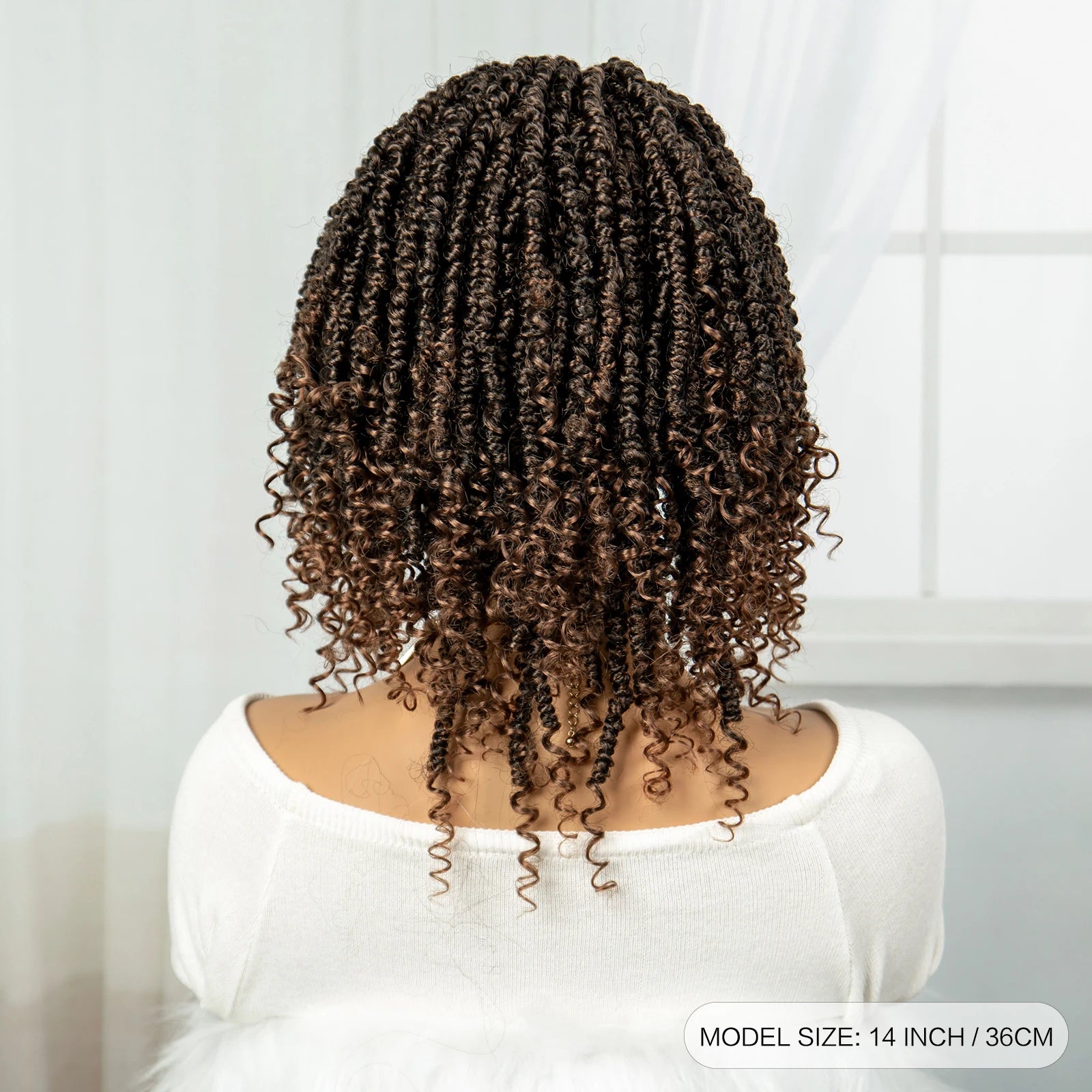 Knotless Box Braided Bob Wig with Curly Ends | Short Twist Braids | Synthetic Lace Front Wig | Handmade for Black Women Luxegan