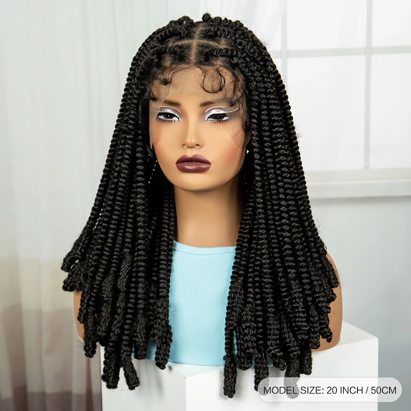 20" Knotless Box Twist Braids Wig | Full Lace | Baby Hair Luxegan