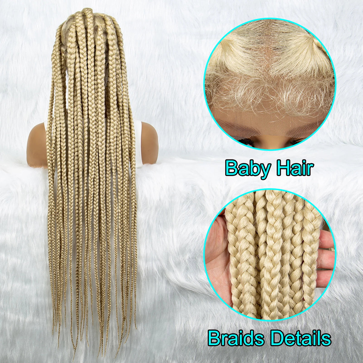 613 Blonde Full Lace Cornrow & Big Square Knotless Box Braids Wig | Synthetic Lace Front Wig for Black Women Luxegan