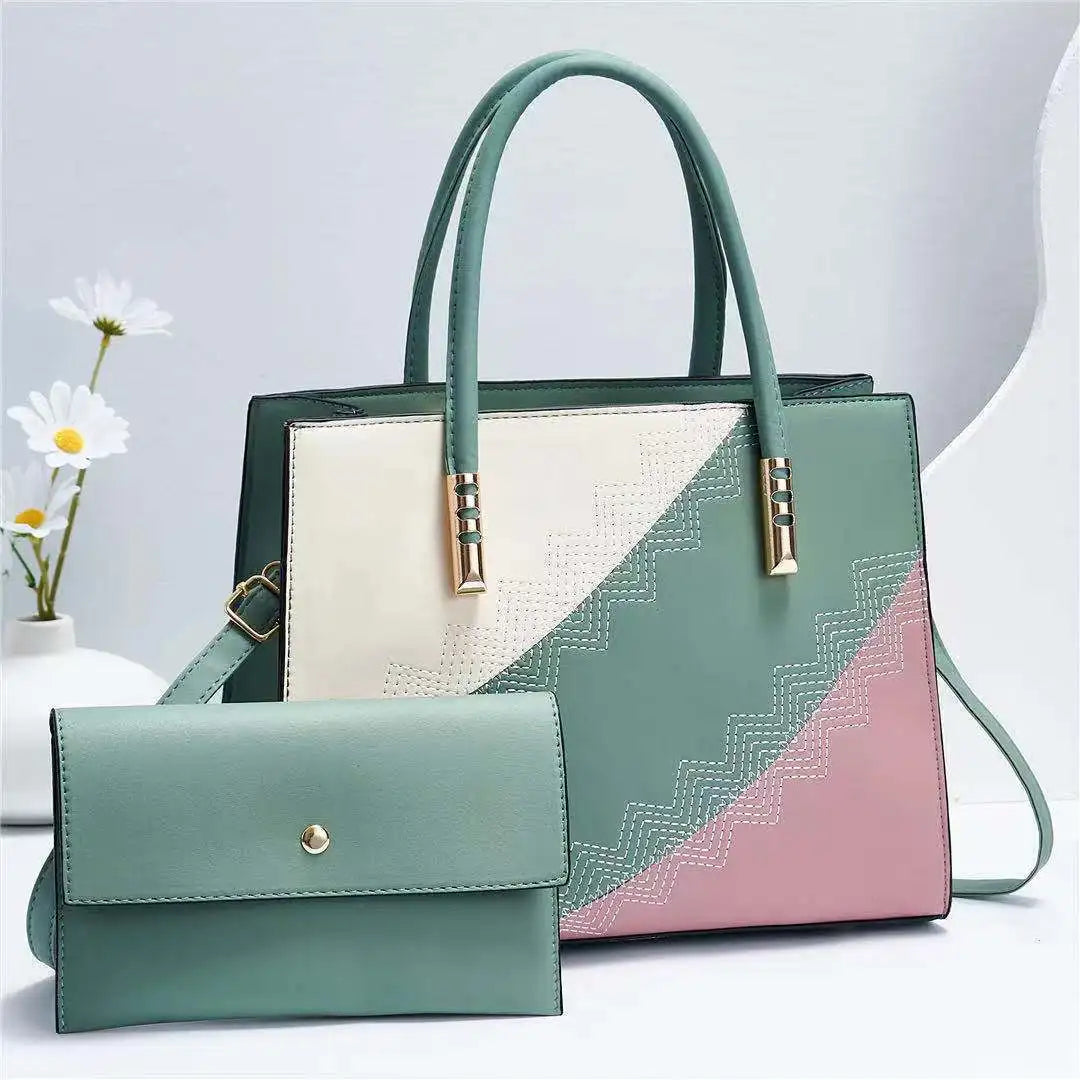 Fashion Spliced Women's Bag | Fashion Women's Handbag + Wallet European and American Large Capacity One Shoulder Crossbody Bag Luxegan