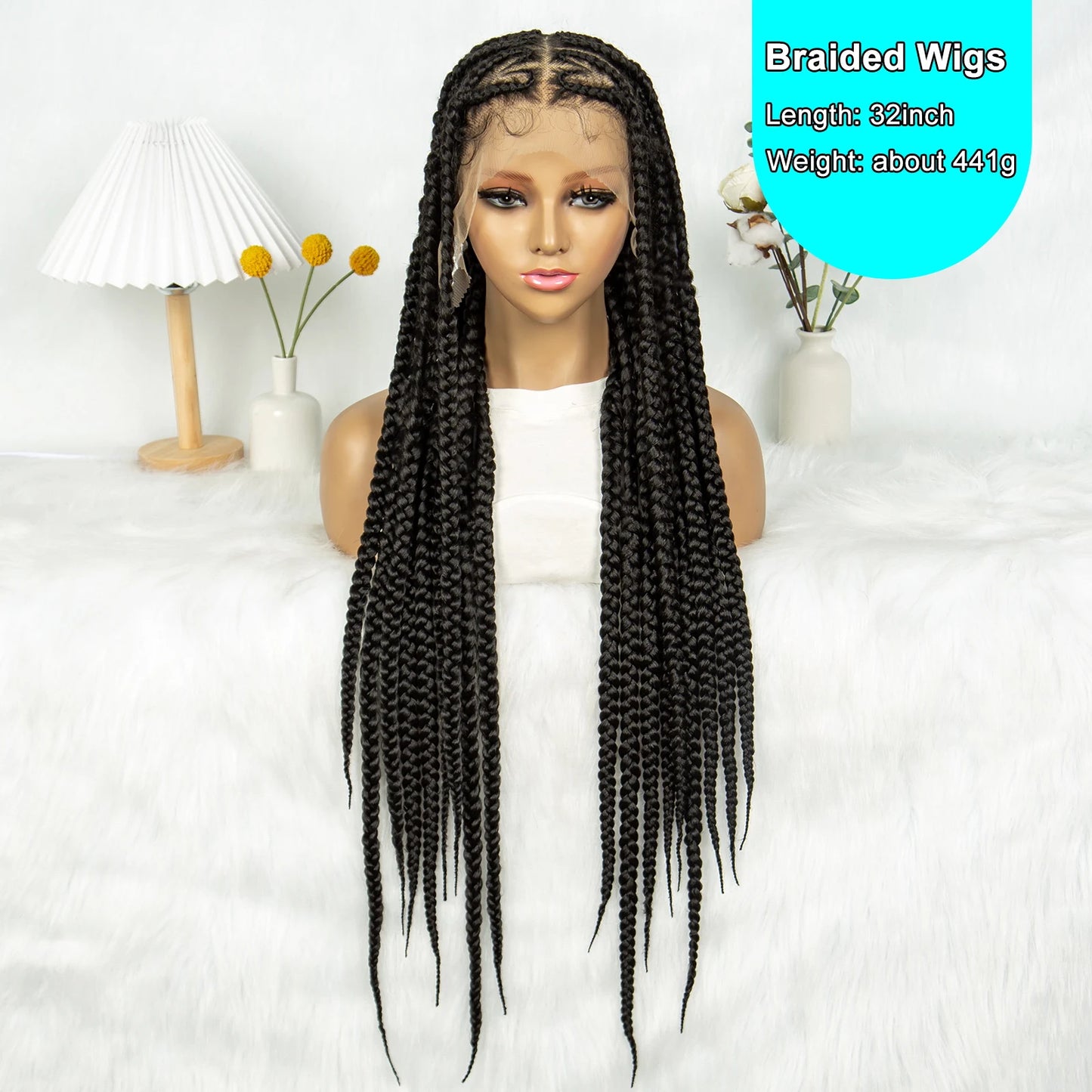 Synthetic Braided Wigs Dreadlocks Full Lace With Crochet Hand Braid Braiding Hair Knotless Box Cornrow Braid For Black Women