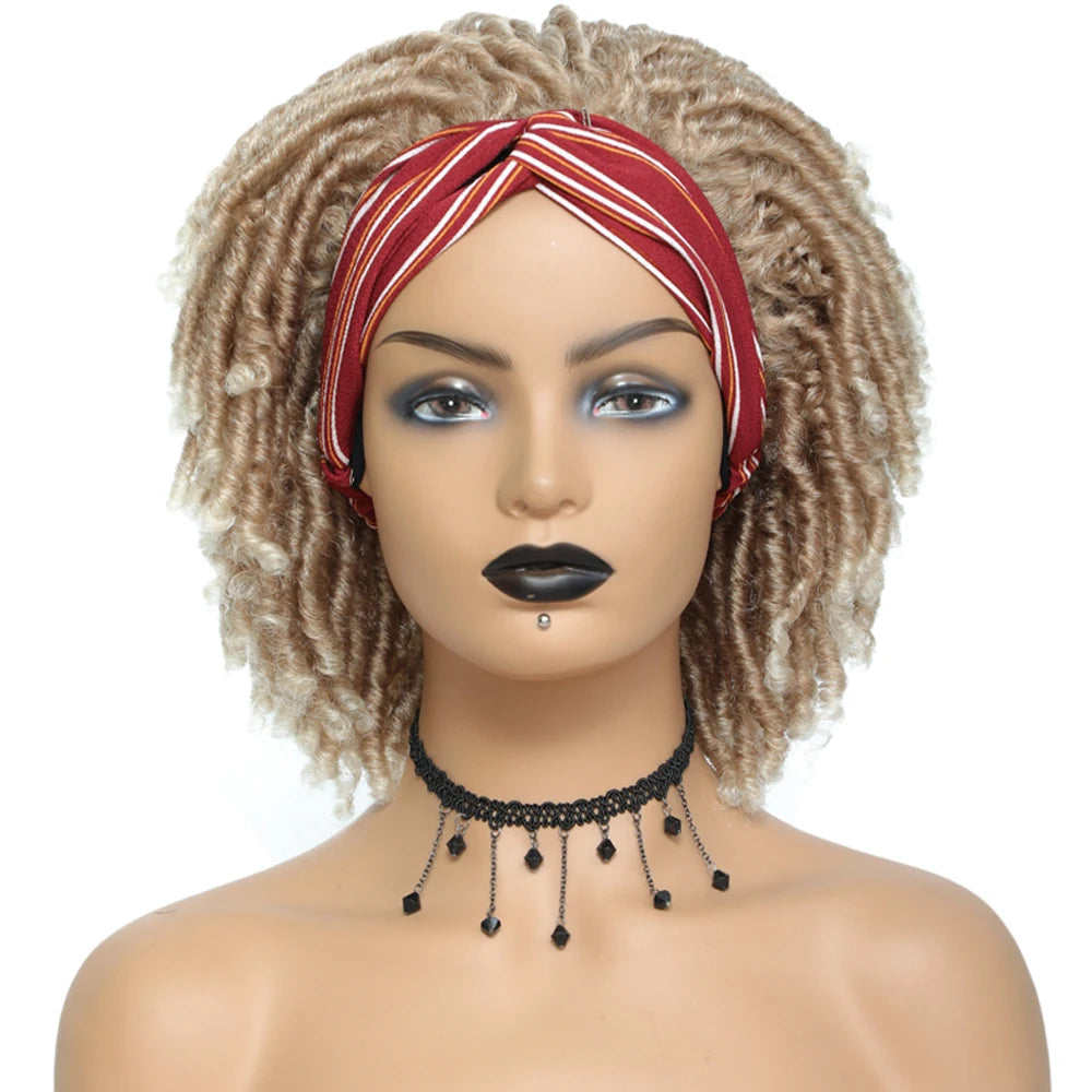 Soft Faux Locs Headband Wig - 6 Inch Ombre Dreadlock Wig for Black Women - Curly Braided Synthetic Wig with Headband - 1B, Burgundy, 27, 30, 613 Options Luxegan