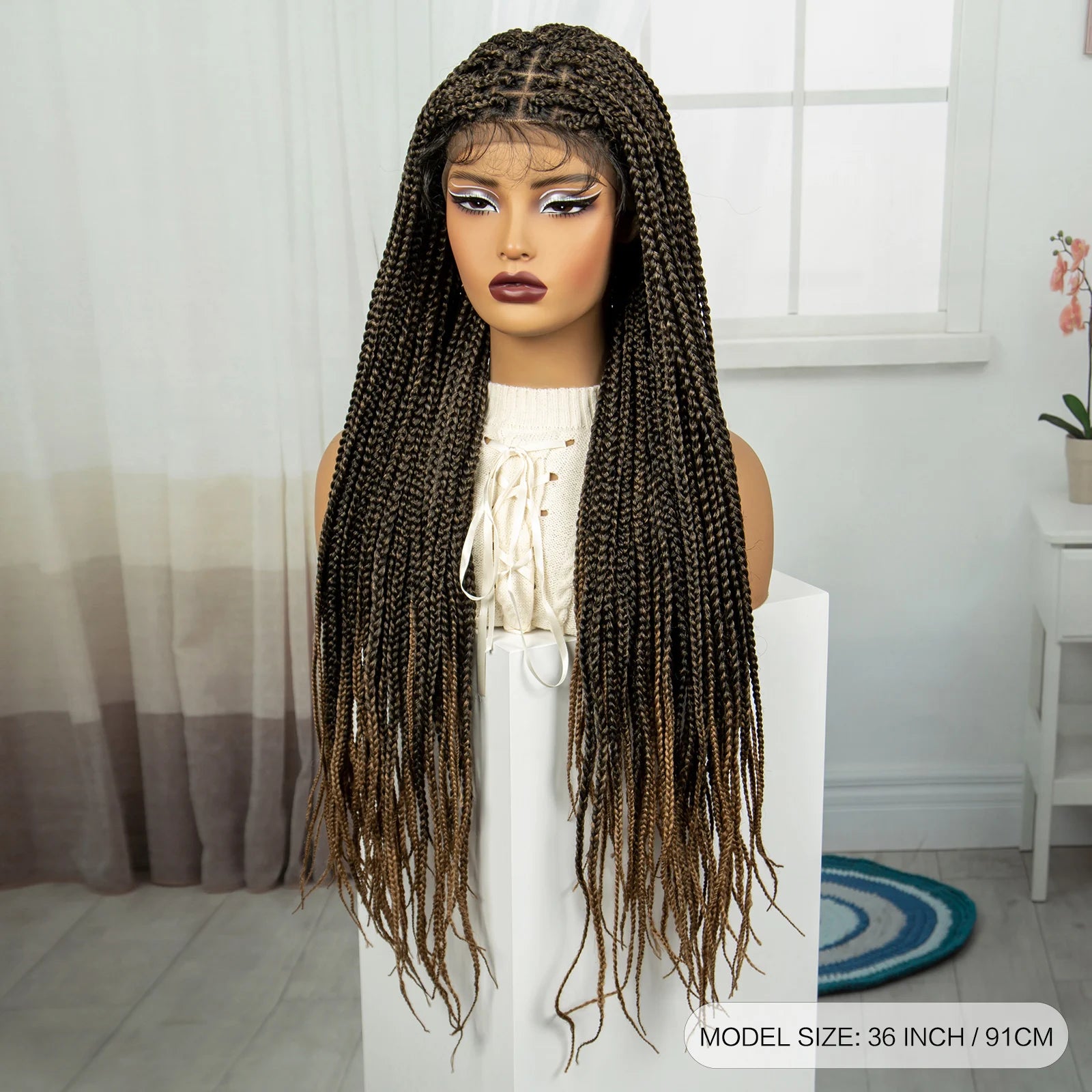 36" Burgundy Knotless Box Braids Wig | 9x6 Lace Front | Baby Hair Luxegan