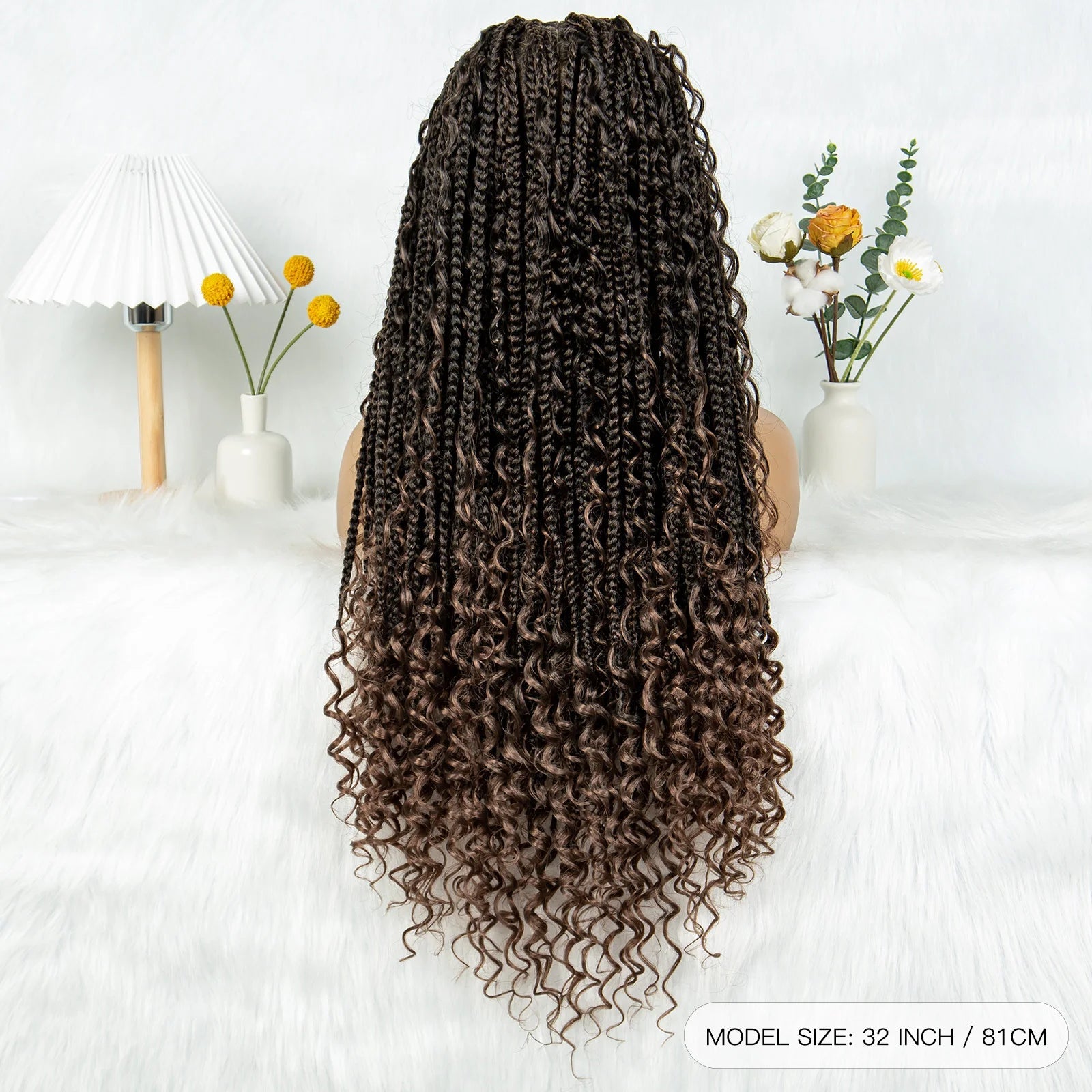 32" Natural Boho Knotless Braids Wig | HD Lace Front | Baby Hair | Synthetic Luxegan