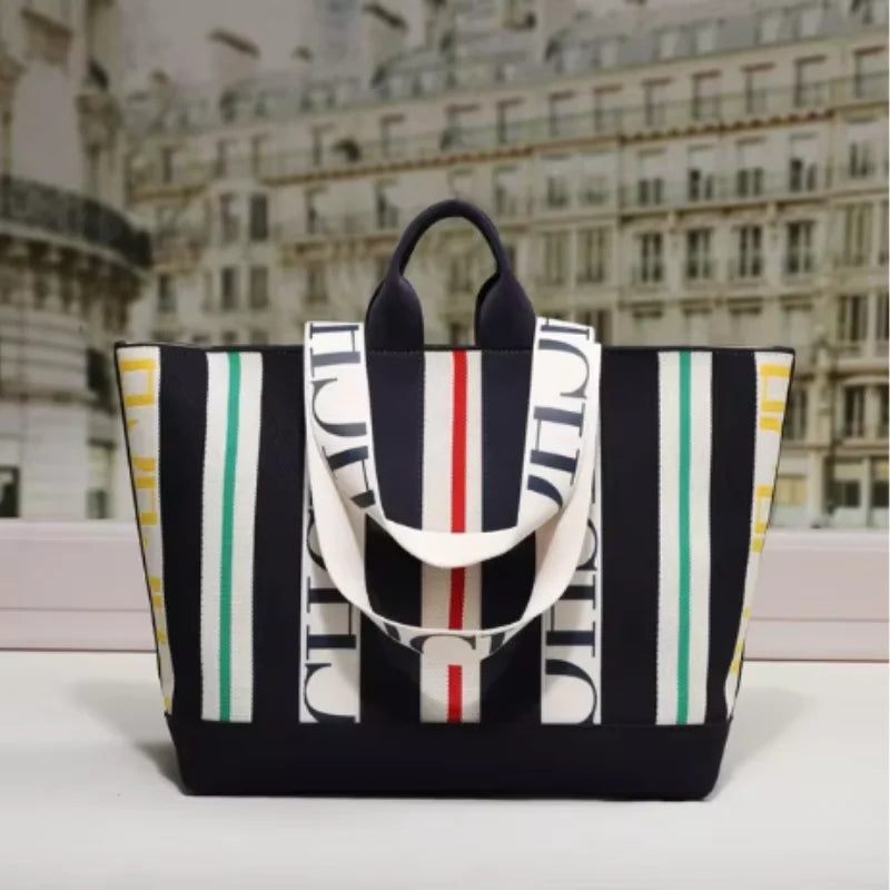 Classic Ladies Crossbody Bag | Large Capacity Commuter Style Tote Bag (Simple Stripe Design Shoulder Bag with Letters)