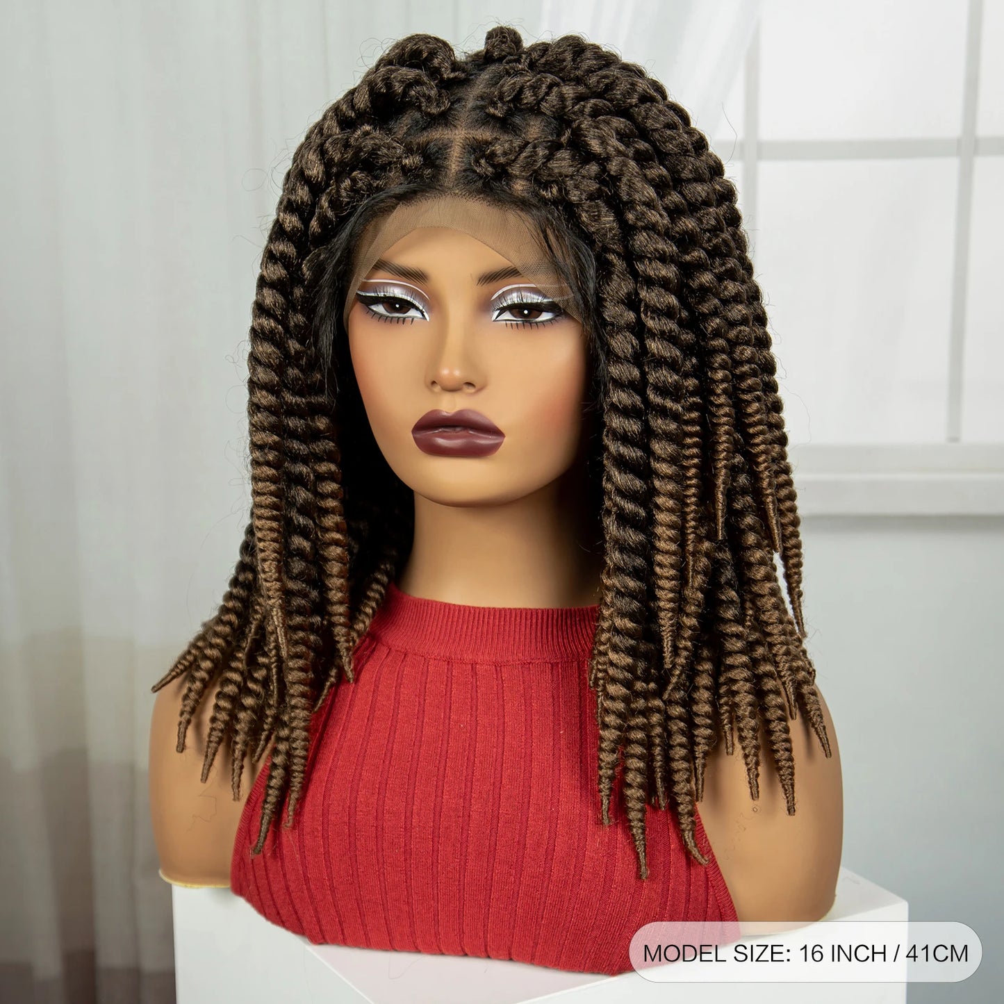 16" Knotless Box Twist Braids Wig | Full Lace | Baby Hair Luxegan