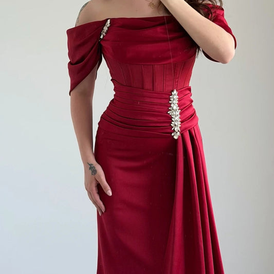 Crystal Draped A-Line Prom Dress | Off-Shoulder Sleeveless Floor-Length Evening Gown - view 2