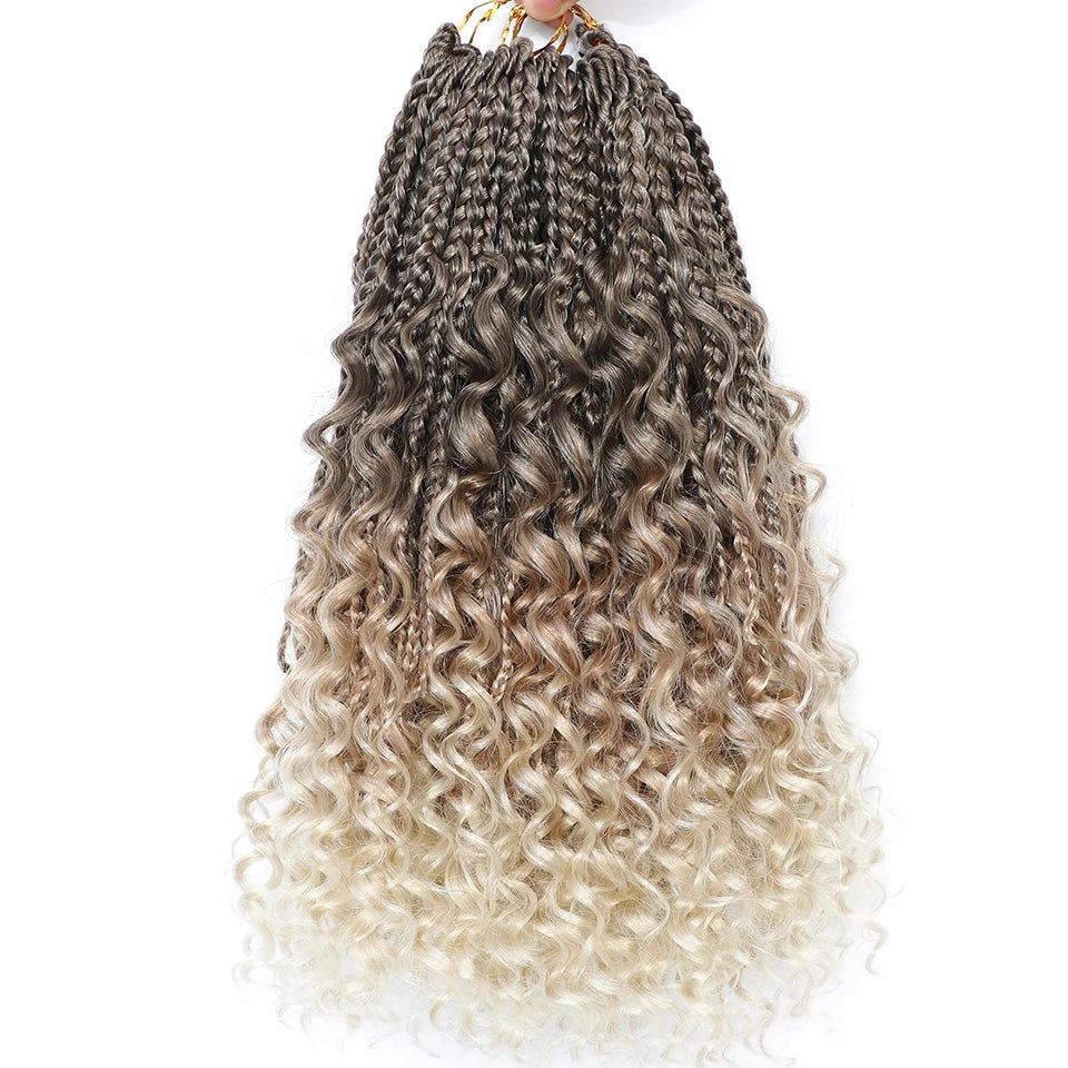 Ombre Goddess Box Braids Crochet Hair with Curly Ends | 14 Inch | 1-6 Packs Luxegan