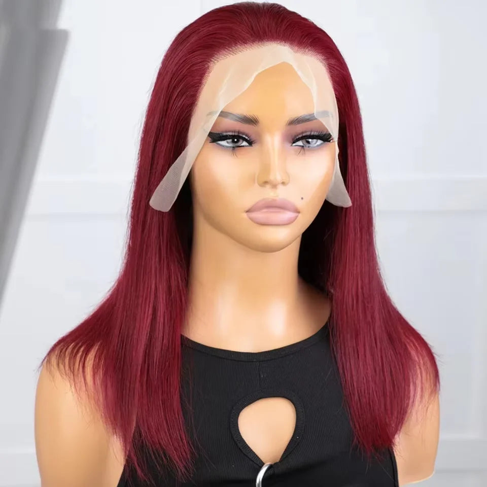 30 Inch Burgundy Bone Straight 13x4 Lace Front Wig | 13x6 HD Lace Frontal Human Hair Wig for Women (Colored) Luxegan