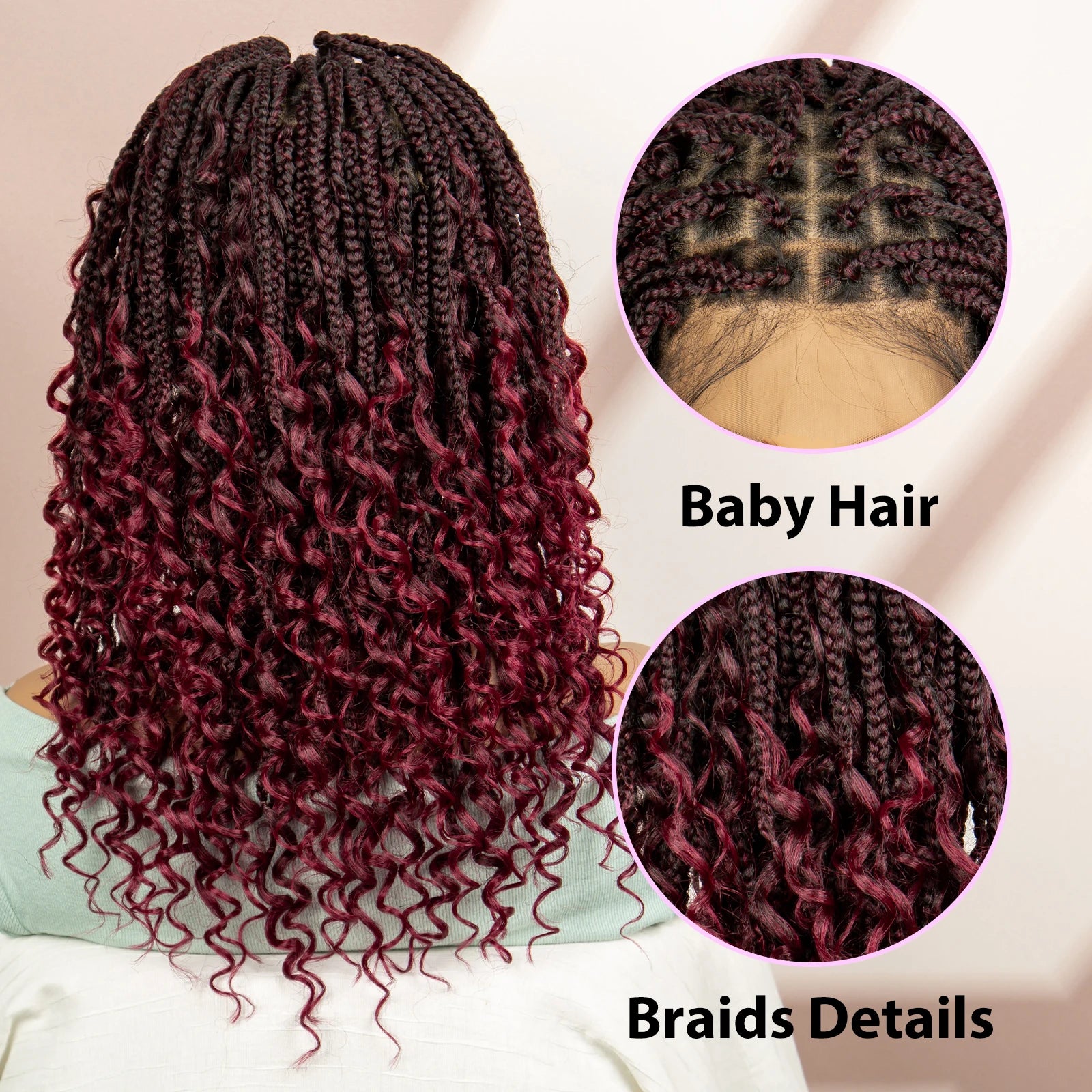 99J Burgundy Knotless Box Braids Wig with Curly Ends | Full Lace Luxegan