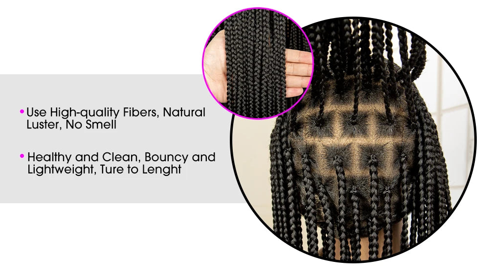 36" Full Lace Afro Cornrow Wig | Knotless Box Braids | Kanekalon Hair | For Black Women - Luxegan