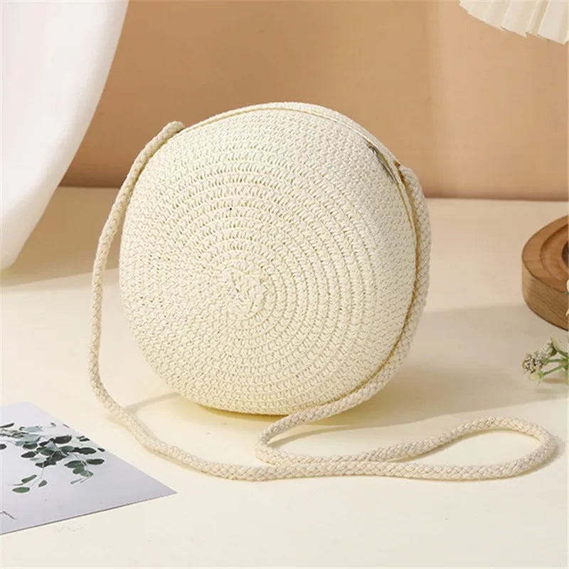 Handwoven Straw Shoulder Bag for Women | Fashion Solid Color Crossbody Purse with Lock Closure | Versatile Sequined Satchel with Rivet Accents | Lightweight Four-Season Straw Handbag Luxegan