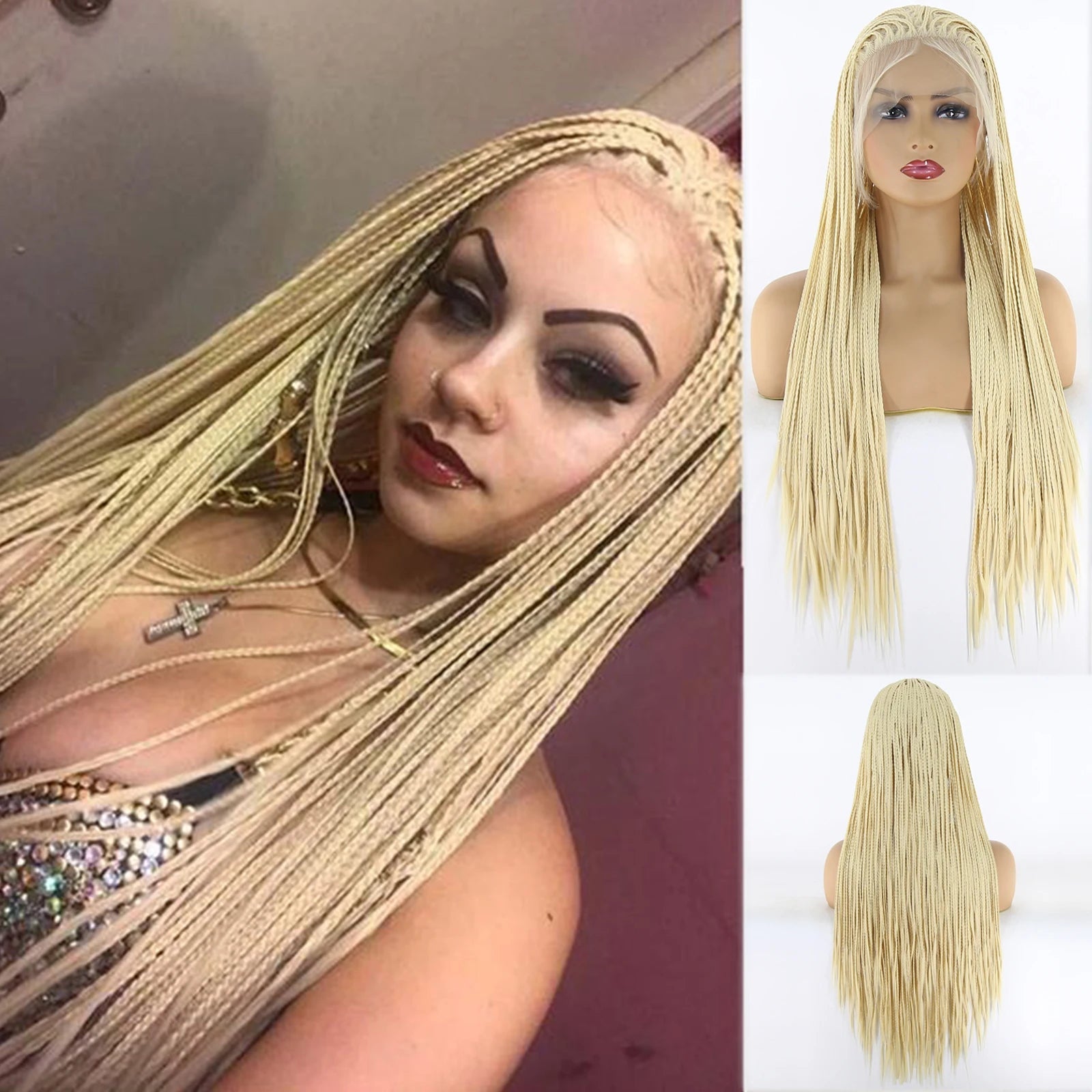 613 Blonde Box Braids Wig | Long Synthetic Lace Front | Heat Resistant | Black Women Luxegan