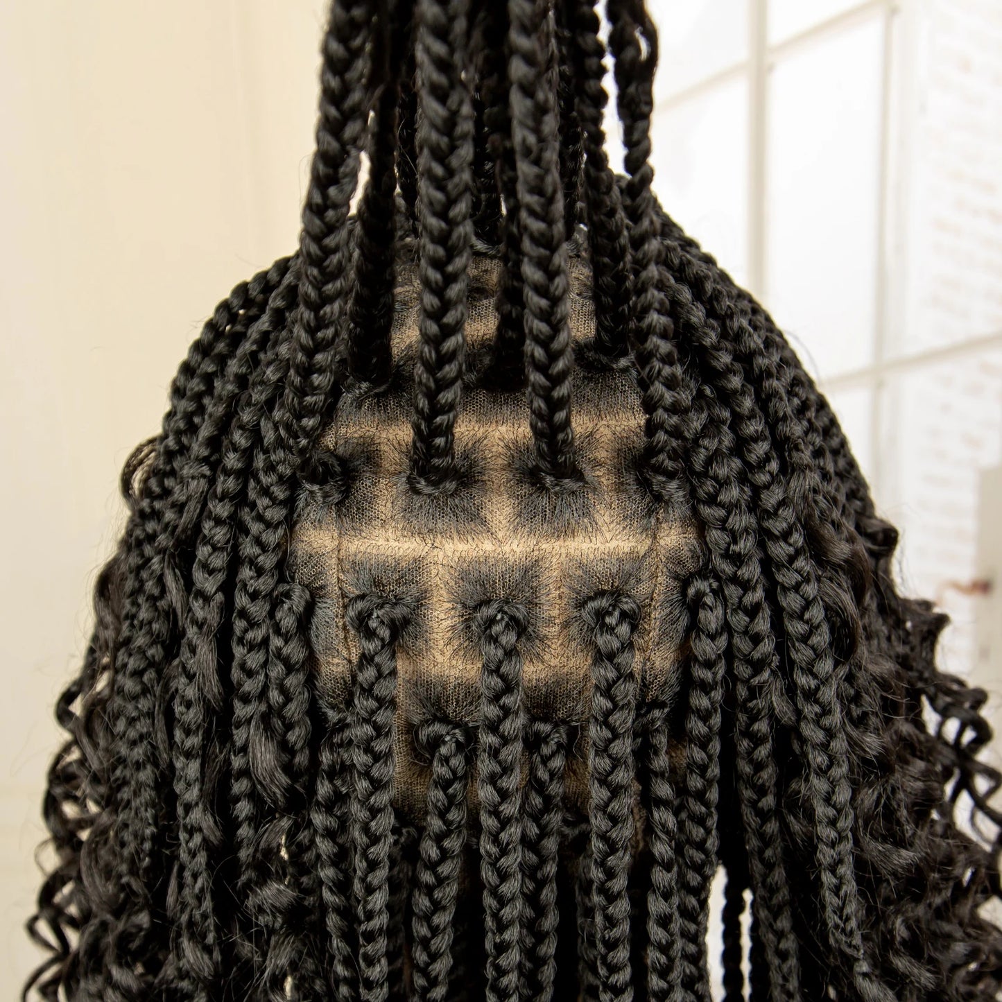 Curly Braided Wig | Boho Box Braids | Full Lace Wig | Knotless Braids | Brown Wig | Synthetic Hair | Black Women