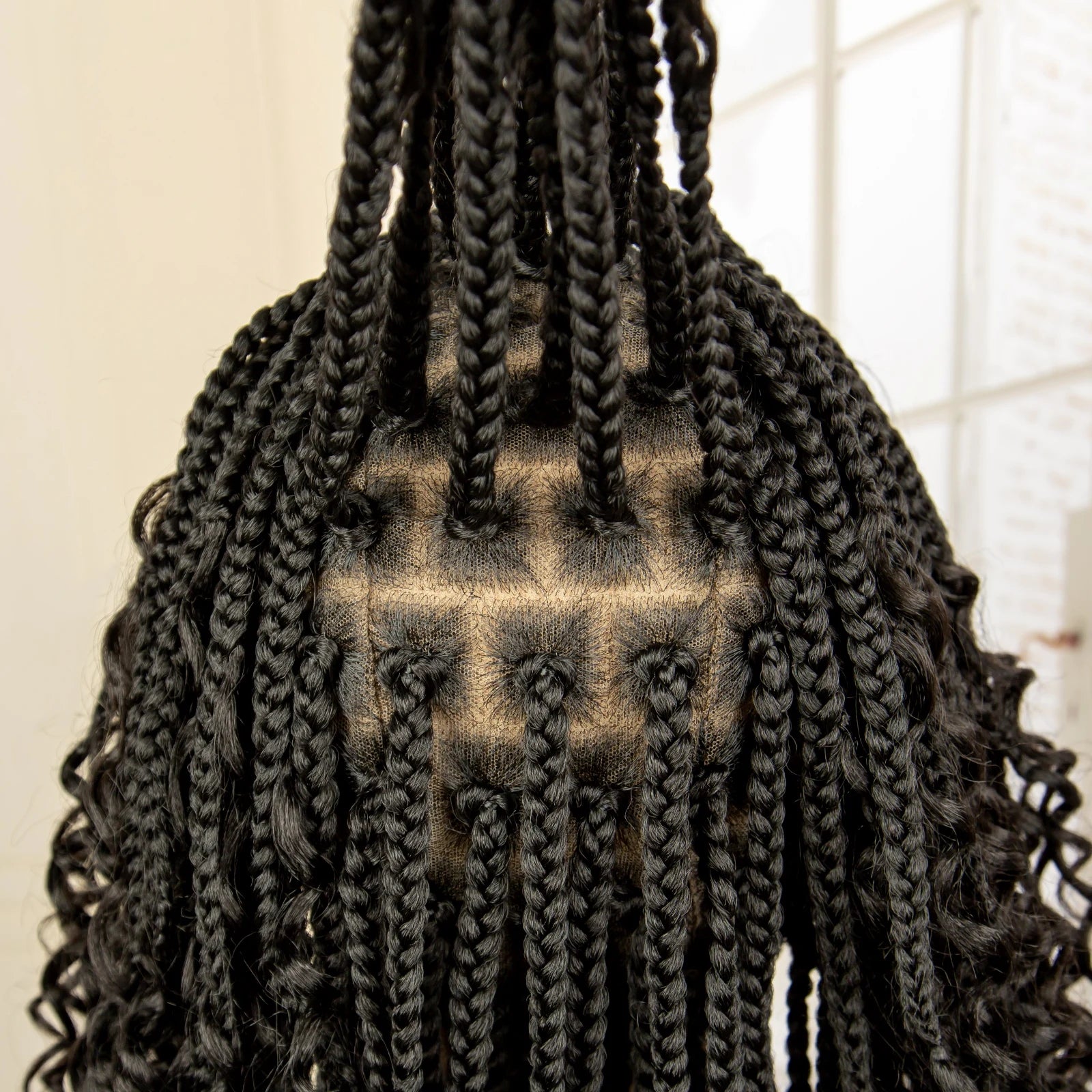 Curly Braided Wig | Boho Box Braids | Full Lace Wig | Knotless Braids | Brown Wig | Synthetic Hair | Black Women