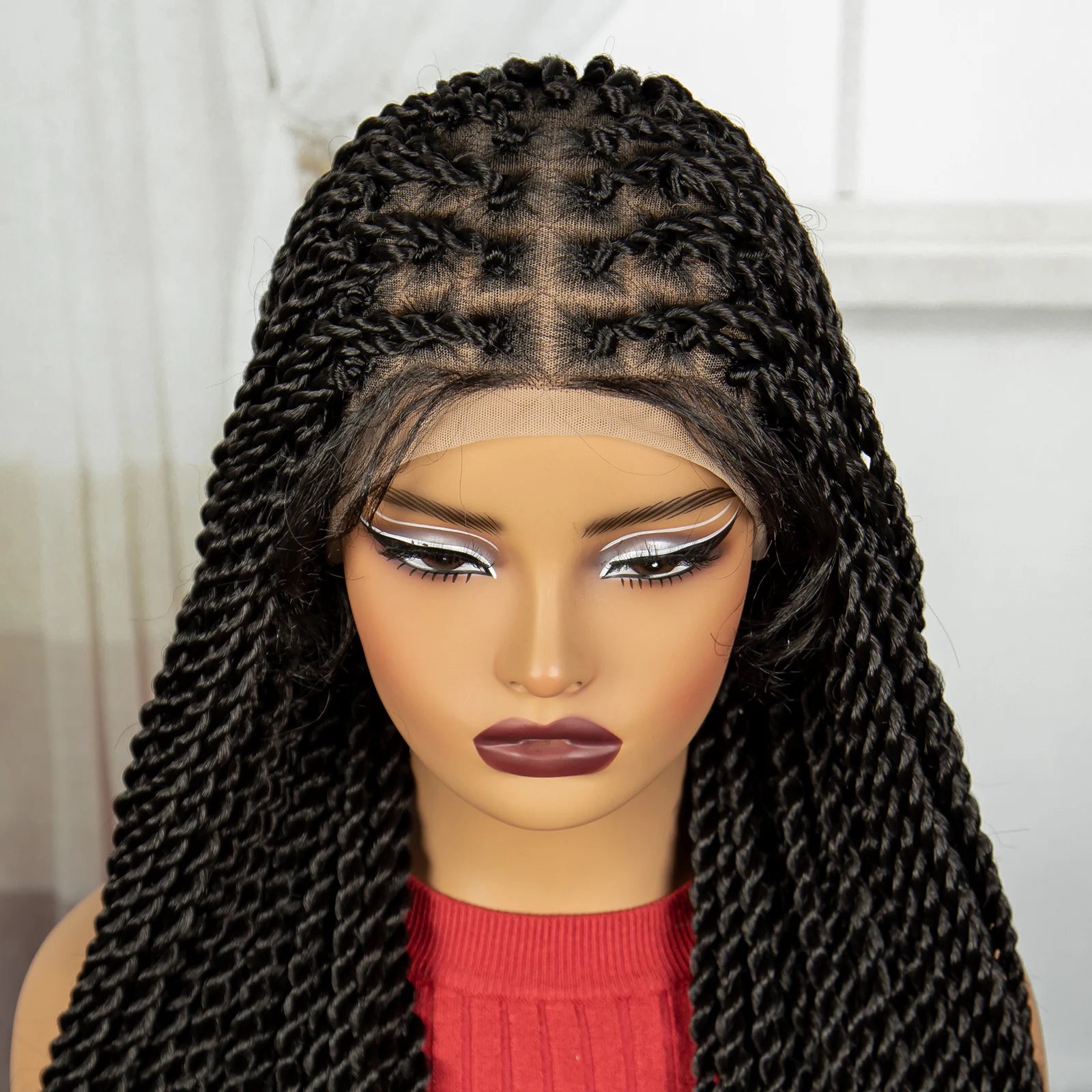 38" Long Twist Knotless Braids Wig | Transparent Full Lace | Baby Hair Luxegan