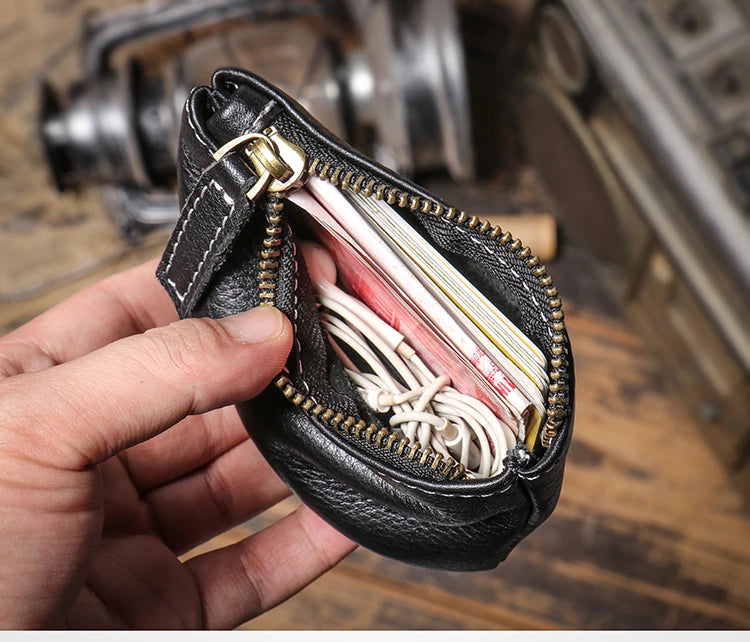 GURO Mini Monedero de Cuero Genuino de Lujo para Hombre, Cartera Corta con Cremallera, Pequeño Estuche de Cuero Vacuno para Mujer, Tarjetero, Bolsas Cuadradas Diarias para Llaves