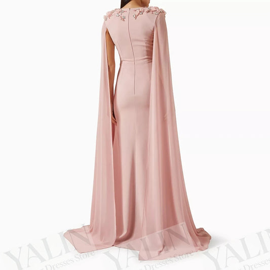 Floral Crystal Stole A-Line Evening Gown | V-Neck Sleeveless Floor-Length Prom Dress - view 2